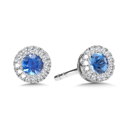 Diamond & Sapphire Halo Stud Earrings