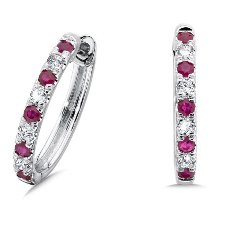 Diamond and Ruby Oval Hoop Earrings