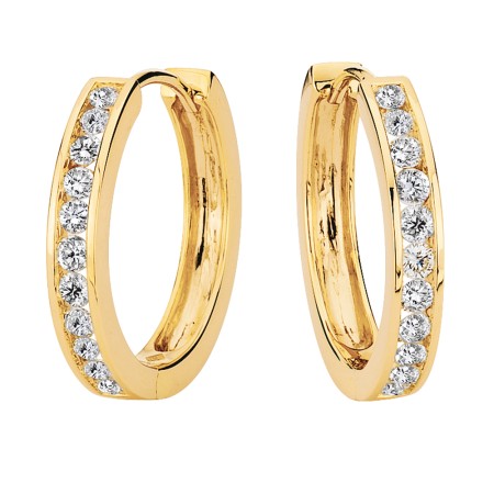Channel set Diamond Hoops in 14k Yellow Gold