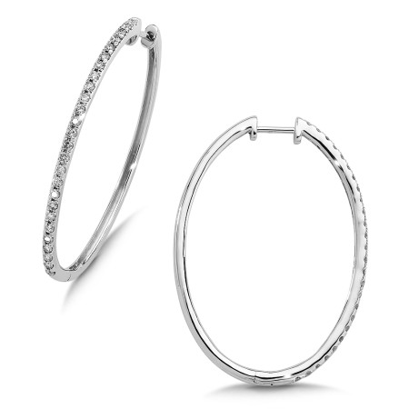 Pave set Slim Diamond Oval Hoops in 14k White Gold (1/4 ct. tw.) JK/I1
