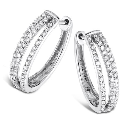 Pave Set set Diamond Triple Hoop Earrings in 14k White Gold (1/2 ct. tw.) HI/I1
