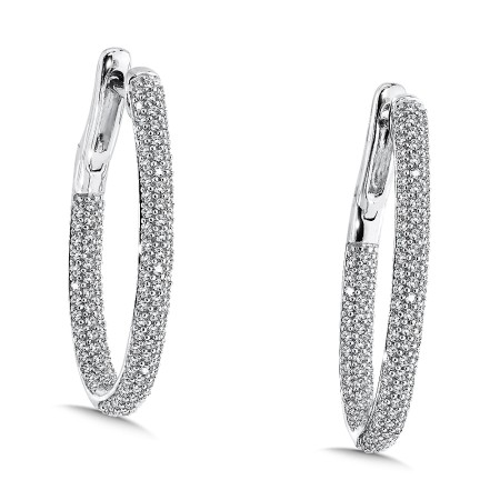 Pave set Diamond Hoops in 14k White Gold