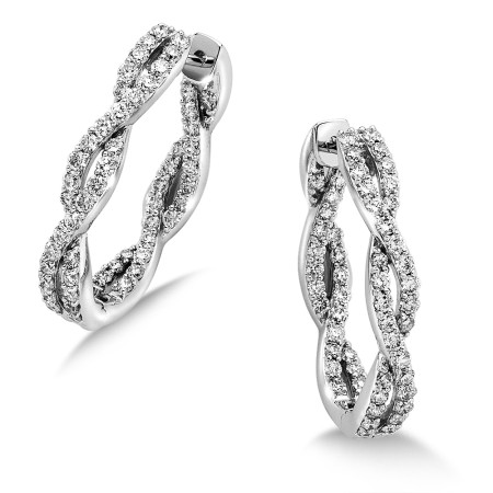 Pave set Diamond Twisted Inside/Out Hoops in 14k White Gold