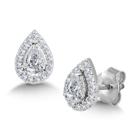 Pear-Cut, Diamond Star, Heavenly Halo Stud Earrings (1/2 ctw)