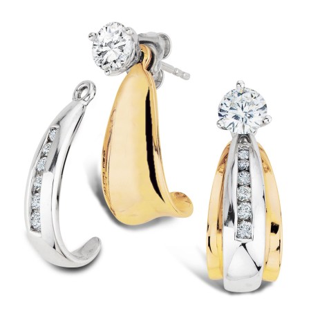 Channel set Diamond 2-Part J-Hoop Earring Jackets in 14k Yellow and White Gold (1/3ct. tw.)