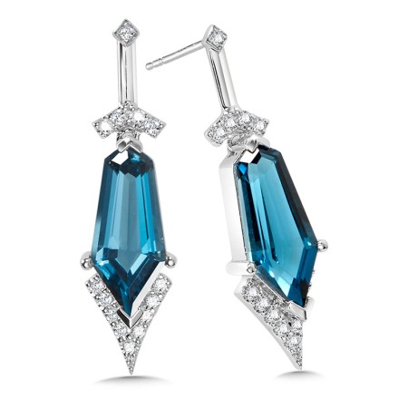 Elongated Hexagon-Shaped London Blue Topaz & Diamond Earrings - CGE218W-DLBT