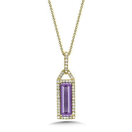 14K Yellow Gold Emerald-Cut Amethyst and Diamond Pendant - CGP163Y-DAM