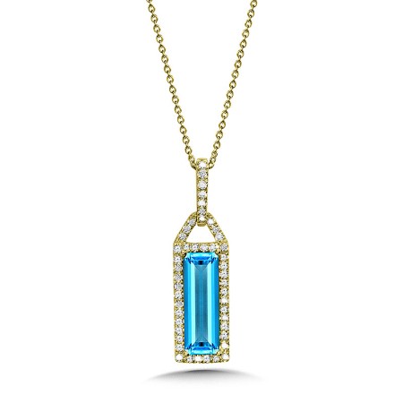 14K Yellow Gold Emerald-Cut Blue Topaz and Diamond Pendant - CGP163Y-DBT