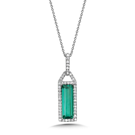 Emerald-Cut Green Quartz and Pave Diamond Pendant - CGP163W-DGQ