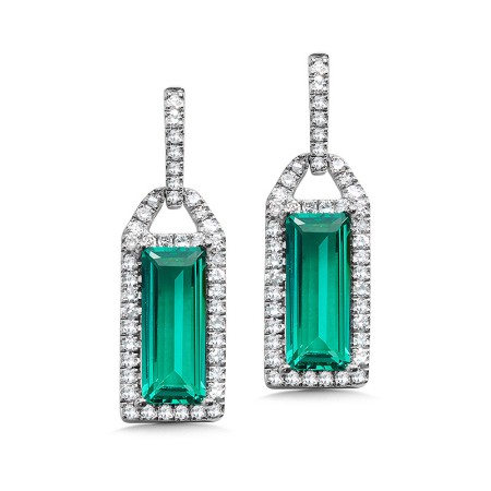 Emerald-Cut Green Quartz and Pave Diamond Earrings - CGE163W-DGQ
