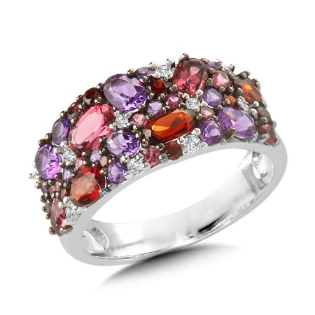 Garnet, Amethyst, Pink Tourmaline, and Diamond Ring - CGR166W-DMIX