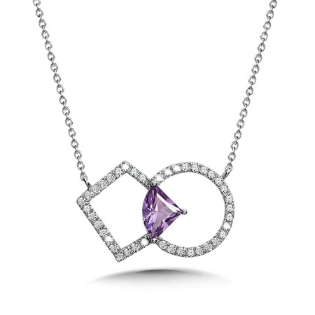 Geometric Amethyst and Pave Diamond Necklace - CGP755W-DAM