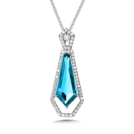 Geometric Blue Topaz and Diamond Pendant - CGP775W-DBT