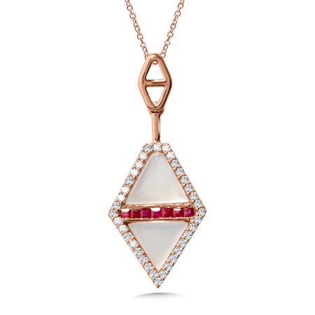 Geometric Diamond, Ruby & Mother of Pearl Dangling Pendant - CGP204P-DRUMOP