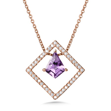 Geometric Kite-Shaped Amethyst and Diamond Necklace - CGP776P-DAME