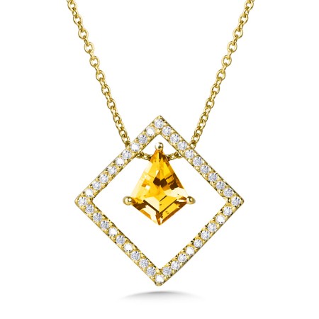 Geometric Kite-Shaped Citrine and Diamond Necklace - CGP776Y-DCT