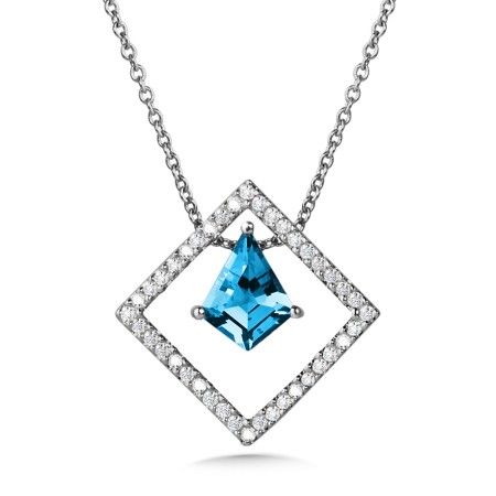 Geometric Kite-Shaped London Blue Topaz and Diamond Necklace - CGP776W-DLBT