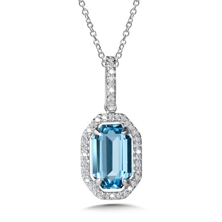 Geometric Octagon Swiss Blue Topaz and Diamond Necklace - CGP778W-DBT