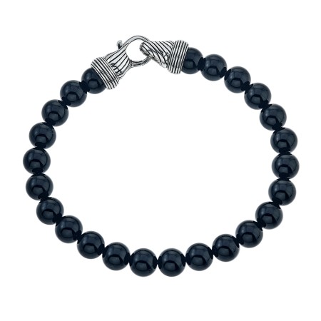 Men's Esquire Round Onyx & Silver Beaded Bracelet