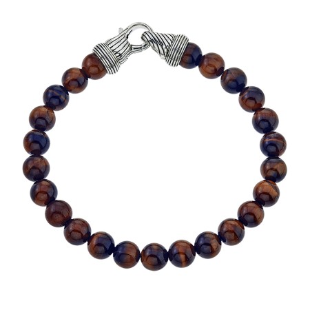 Men's Esquire Round Red Tiger Eye & Silver Beaded Bracelet