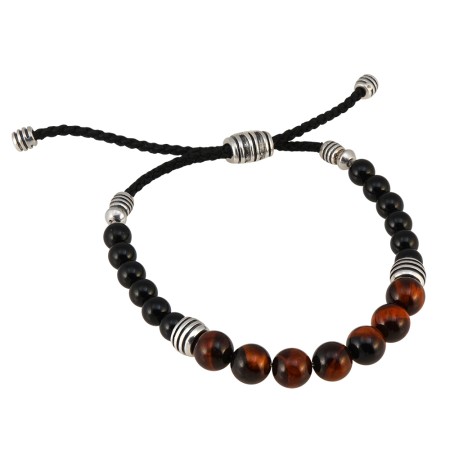 Men's Esquire Tiger Eye & Onyx Bead Bolo Bracelet