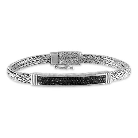 Men's Esquire Silver Chain & Black Diamond Bracelet