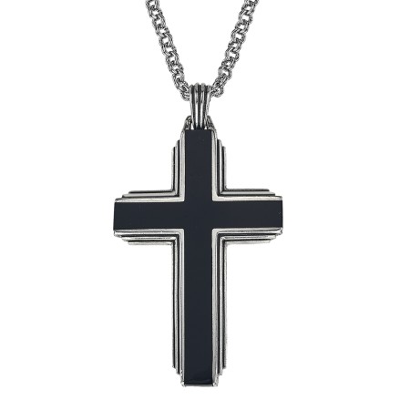 Men's Esquire Silver & Black Onyx Inlay Cross