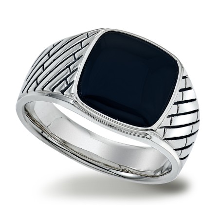 Men's Esquire Onyx Herringbone Silver Ring