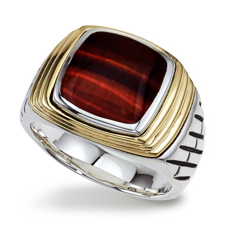 Men's Esquire Red Tiger Eye, Gold, & Silver Ring