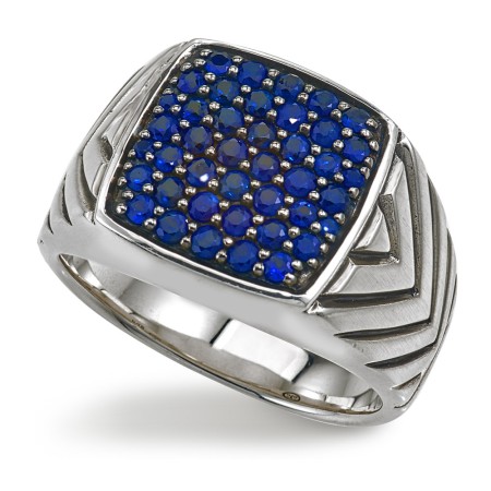Men's Esquire Sapphire Cluster & Silver Chevron Ring