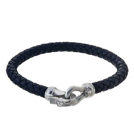 Men's Esquire Black Leather & Steel Bracelet