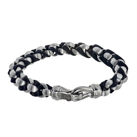 Men's Esquire Leather & Steel Rolo Chain Bracelet