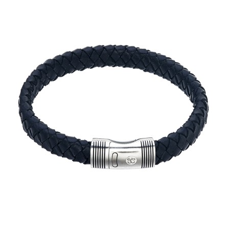 Men's Black Leather and Steel Bracelet