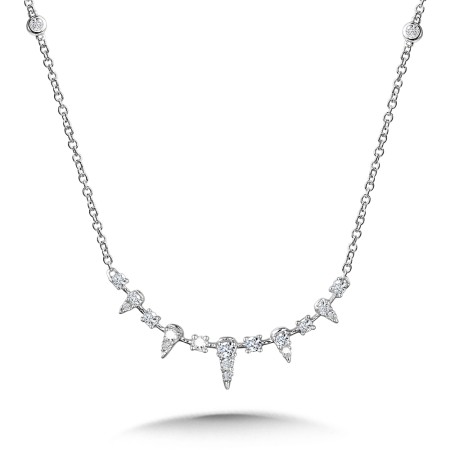 Graduating Curved & Spiked Diamond Bar Necklace | PDD3100-W