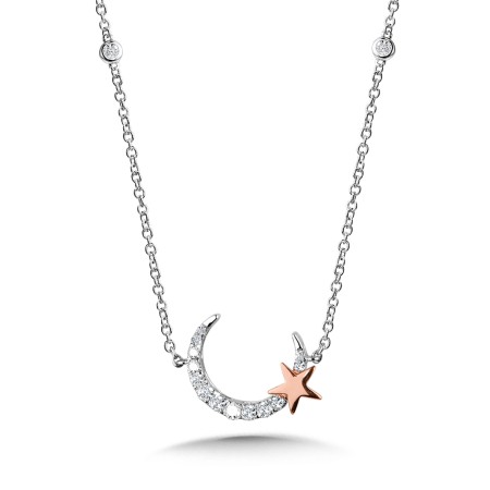 Graduating Diamond Crescent Moon and Star Necklace | PDD3096-WP