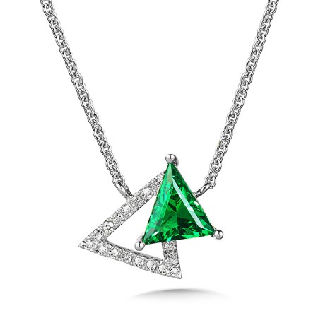 Green Quartz and Diamond Triangle Necklace | CGP167W-DGQ