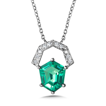 Hexagonal Green Quartz and Diamond Necklace - CGP758W-DGQ