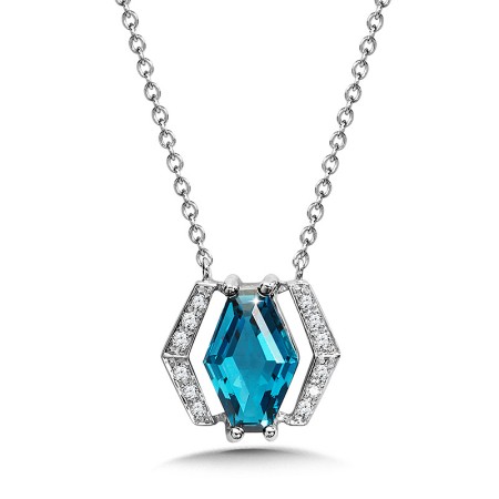 Hexagonal London Blue Topaz and Pave Diamond Necklace - CGP765W-DLBT