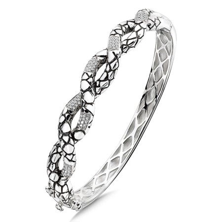 Sterling Silver Sterling Silver White Diamond Serpentine Bangle Bracelet