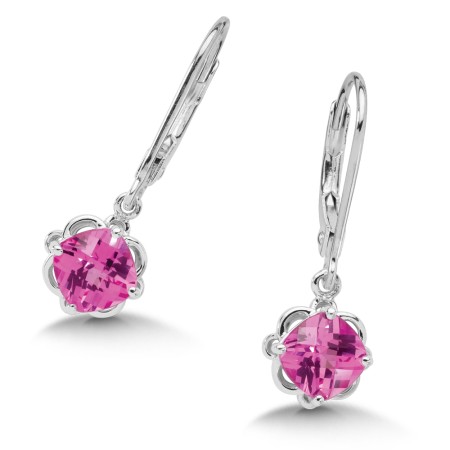 Sterling Silver Created Pink Sapphire Lever Back Hook Earrings