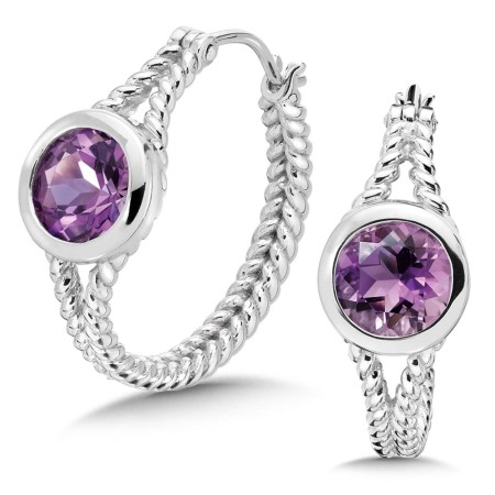 Sterling Silver Amethyst Hoop Earrings - LVE458-AM