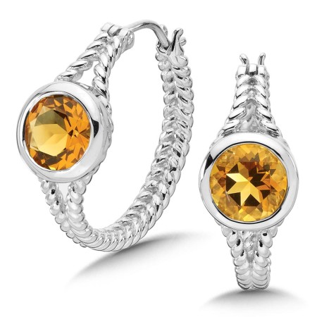 Sterling Silver Citrine Hoop Earrings - LVE458-CT