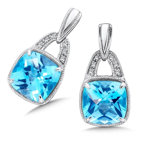 Sterling Silver Swiss Blue Topaz White Diamond Post Earrings