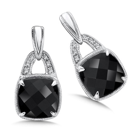 Sterling Silver Onyx White Diamond Post Earrings