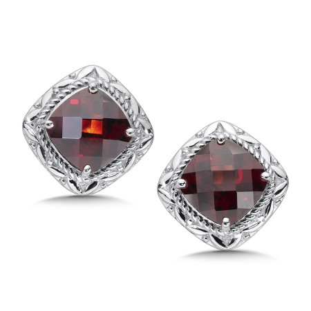 Sterling Silver Garnet Post Earrings