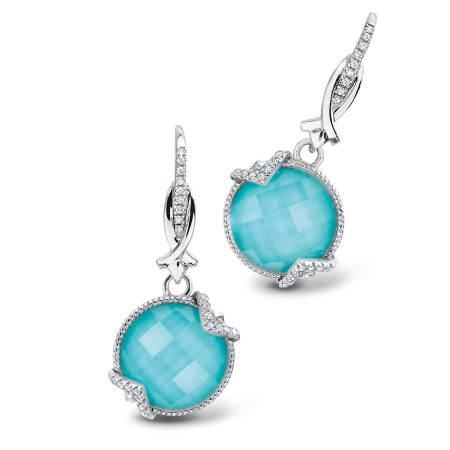 Sterling silver, turquoise fusion and diamond earrings