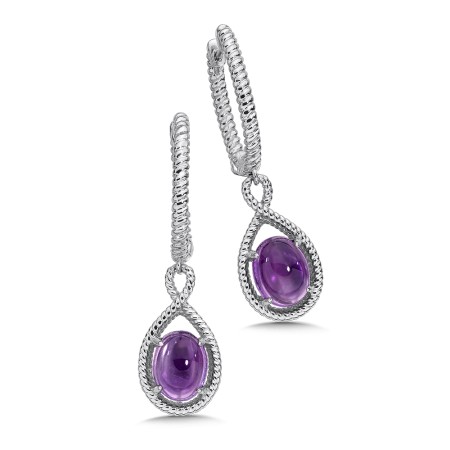 Sterling Silver Amethyst Essentials Dangle Hoop Earrings