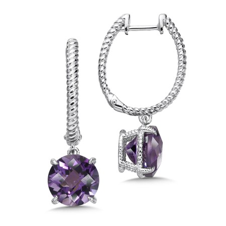 Sterling Silver Amethyst Dangle Hoop Earrings