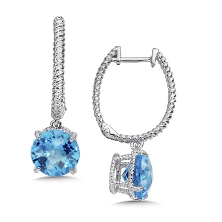Sterling Silver Blue Topaz Dangle Hoop Earrings