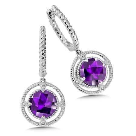 Sterling Silver Amethyst Dangle Hoop Earrings